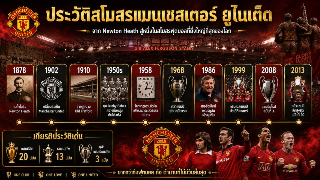 ประวัติสโมสรแมนยู: ย้อนรอยตำนานปีศาจแดงผู้ยิ่งใหญ่ตลอดกาล