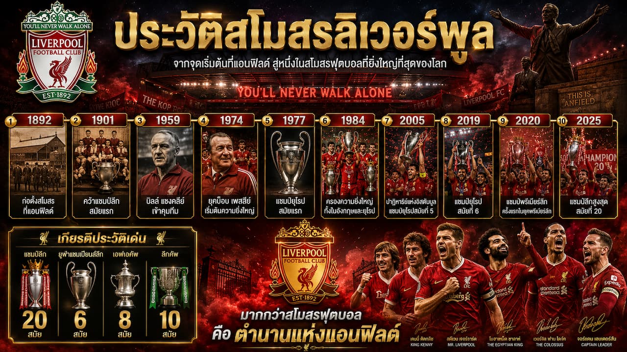 ประวัติสโมสรลิเวอร์พูล: ย้อนรอยตำนานหงส์แดงที่ยิ่งใหญ่