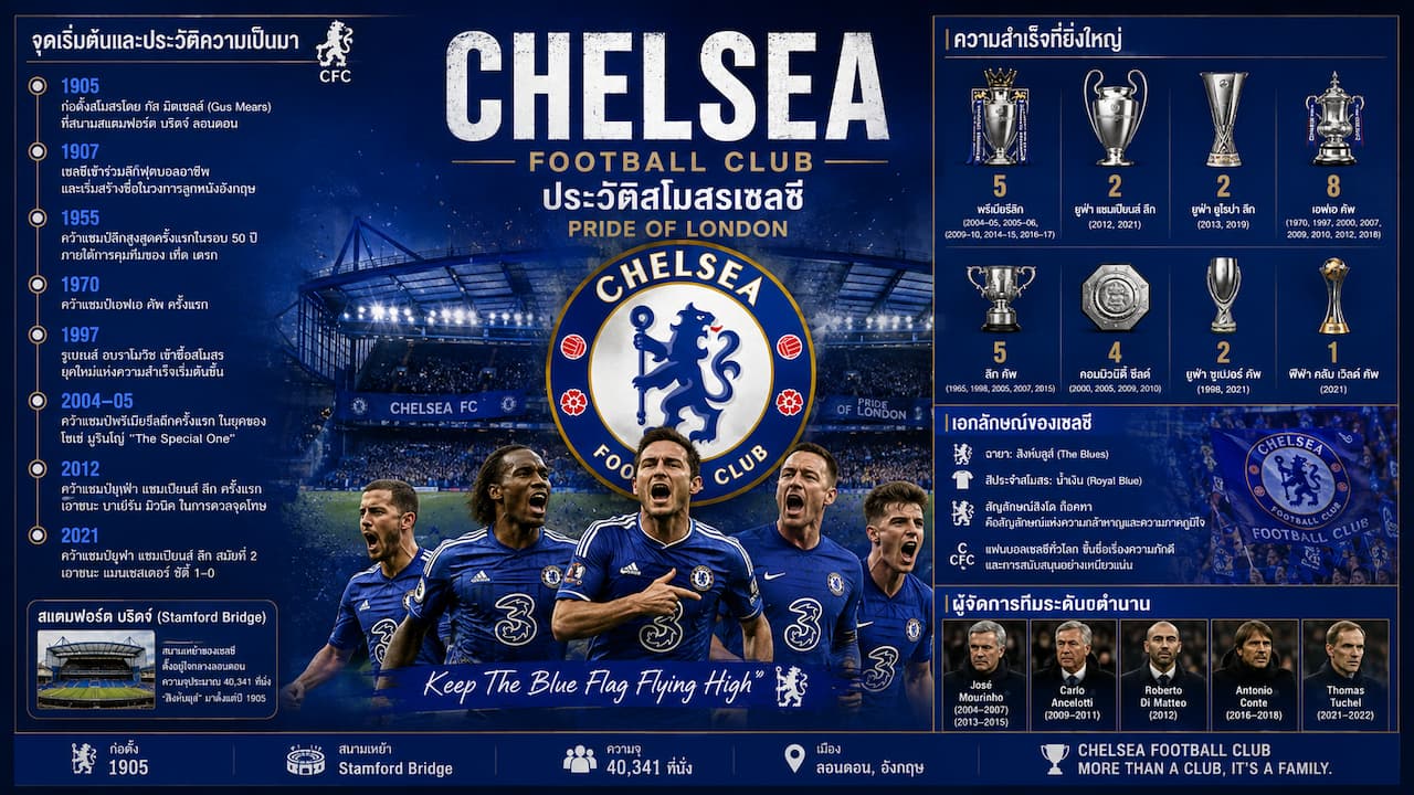 ประวัติสโมสรเชลซี: ย้อนรอยตำนานสิงโตน้ำเงินครามผู้ยิ่งใหญ่